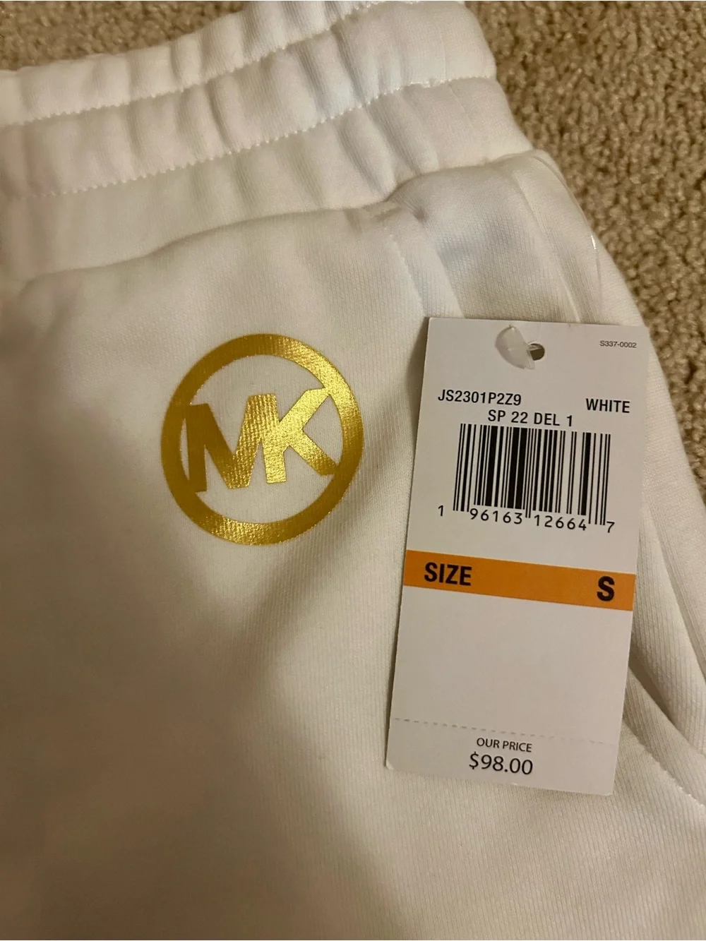Michael Kors White Athletic Drawstring Shorts with Gold Accents